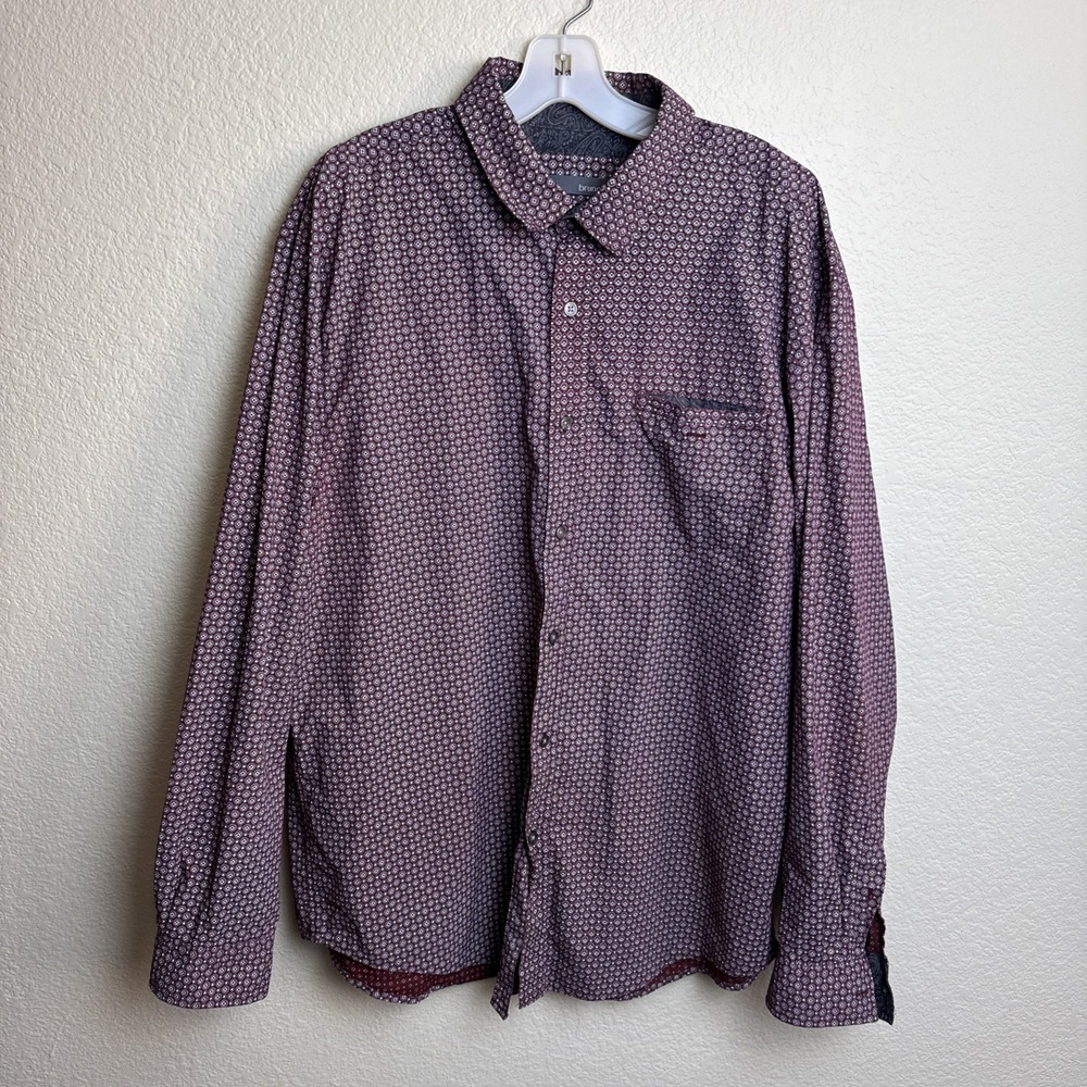 Bruno Geometric Medallion Paisley Contrast Cuff Cotton Button Down‎ Shirt XL